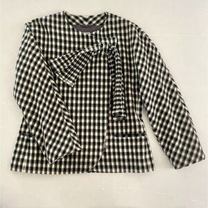 Luciano Soprani Vintage Plaid Wool Cape Blazer with Bow
